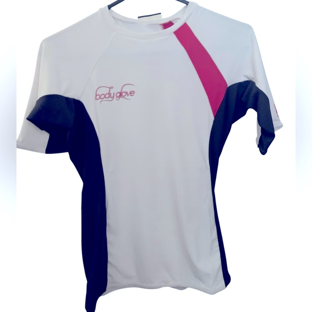 Body Glove Women’s Short Sleeve White Gray Pink Swim Surf Shirt Size L NWT